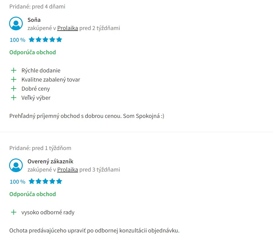 Recenzie a skúsenosti s nákupom v e-shope Prolaika.sk