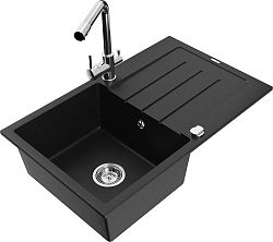 MEXEN/S MEXEN/S - Bruno granitový drez s odkvapkávačom vrátane batérie Duero, čierna 6513-77-671600-00